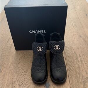 CHANEL Black Quilted Ankle Boots